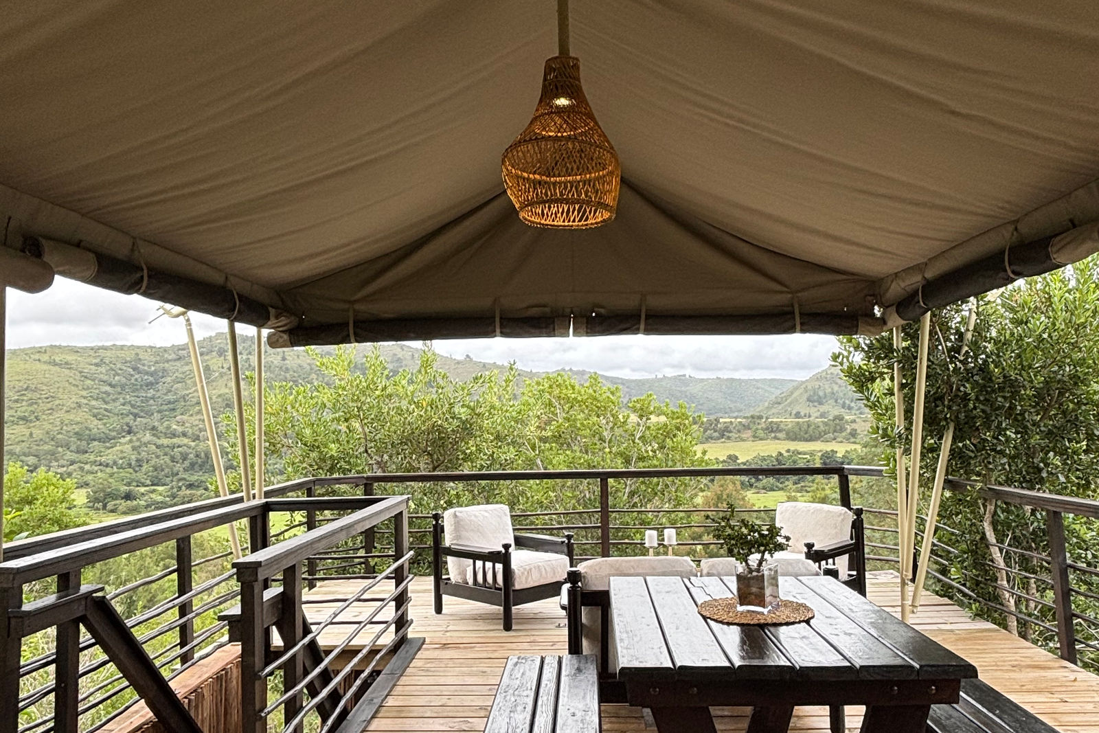 Deck of an Ingwelala glamping tent